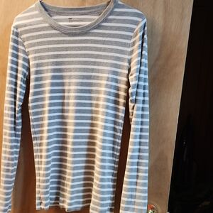 GAP Gray and White Striped Long Sleeve Tee